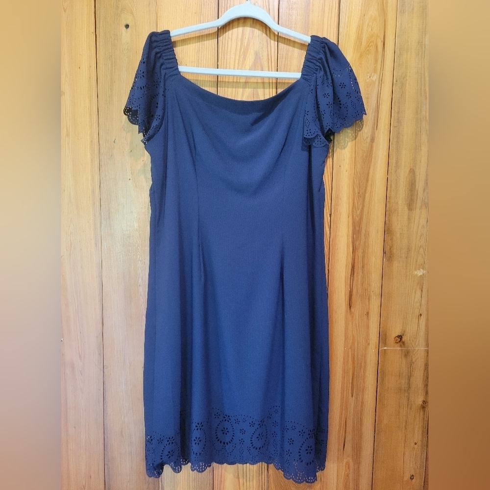 Elle Elegant Navy Blue Eyelet Dress